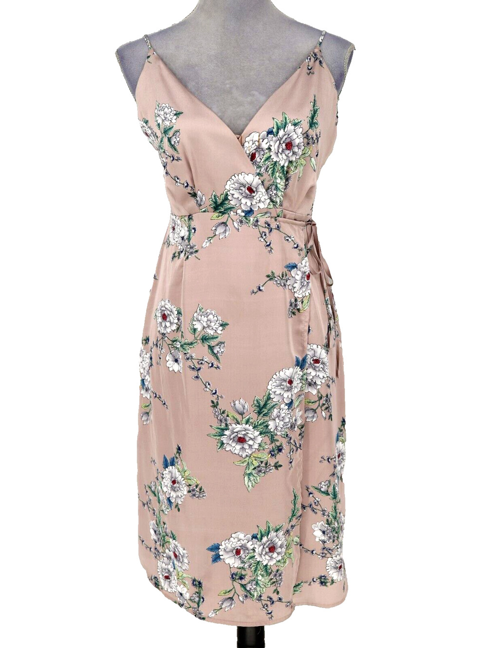 Astr the Label Dress Womens Small Beige White Floral Wrap Spaghetti Straps Party